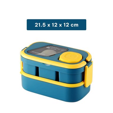 PACK4 POTE ORGANIZADO 2 PISOS CON CUBIERTOS AZUL Y AMARILLO PARA COMIDAS - 4