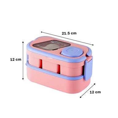 ENVASE PRÁCTICO CON CUBIERTOS 2 PISOS ROSADO Y LILA PARA TRANSPORTE DE COMIDA Y+LIGAS REGALO - 4