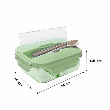 RECIPIENTE DE VIDRIO CON CUBIERTOS PARA BOCADILLOS Y YOGURT TAPA VERDE Y+POST IT - 4