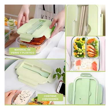 RECIPIENTE DE VIDRIO CON CUBIERTOS PARA BOCADILLOS Y YOGURT TAPA VERDE Y+POST IT - 5