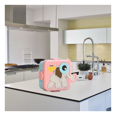 CONTENEDOR CUADRADO ELEFANTE CON SEPARADORES PARA ALMUERZO ROSADO 1600ML - 1