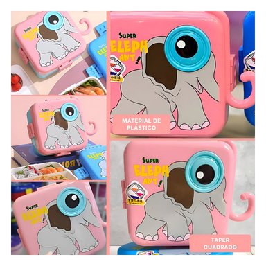 CONTENEDOR CUADRADO ELEFANTE CON SEPARADORES PARA ALMUERZO ROSADO 1600ML - 5