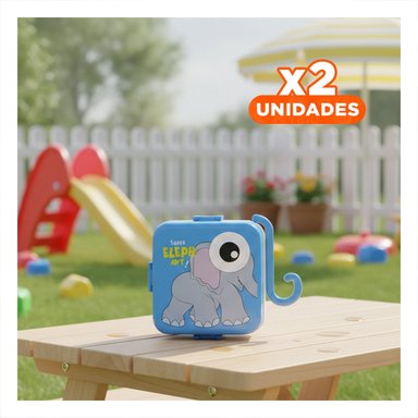 PACK2 ENVASE ESTILO ELEFANTE CON DIVISIONES PARA BOCADILLOS Y QUESOS AZUL Y+REGALO STICKER - 1