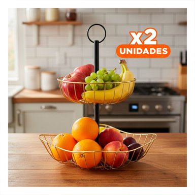 PACK2 EXPOSITOR MULTIFUNCION PARA PRESENTACION DE FRUTAS FRESCAS DORADO Y+REGALO STICKER - 1