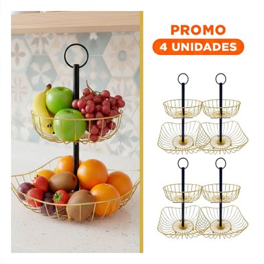 PACK4 TORRE DE FRUTAS DE 2 NIVELES PARA BUFFET Y REUNIONES DORADO Y+REGALO STICKER - 1