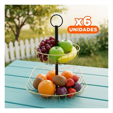 PACK6 TORRE DE FRUTAS MULTIFUNCION PARA DESAYUNOS Y PICADAS DORADO Y+REGALO STICKER - 1