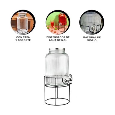 DISTRIBUIDOR DE BEBIDA PARA REFRESCOS Y AGUA EN HOGAR Y COCINA NEGRO Y TRANSPARENTE 5,5L - 3