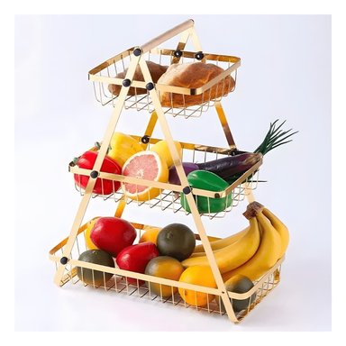 PACK4 PORTA FRUTAS TRIANGULAR 3 NIVELES PARA VERDURAS Y FRUTAS DORADO Y+PAPEL REGALO - 2