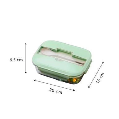 ENVASE CON CUBIERTOS Y 2 COMPARTIMENTOS INTEGRADOS VERDE Y+LIGAS REGALO - 4