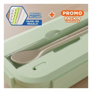 PACK4 UNIDAD REUTILIZABLE DE VIDRIO INCLUYE CUBIERTOS VERDE Y+PAPEL REGALO - 1
