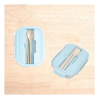 PACK4 CAJA DE ALMUERZO DE VIDRIO CON ACCESORIOS CELESTE Y+PAPEL REGALO - 2