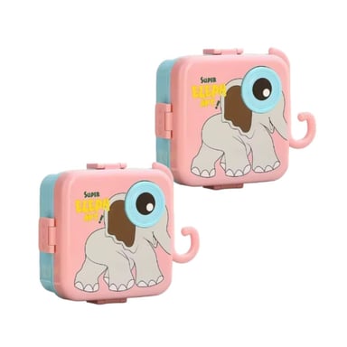 PACK6 ALMACENADOR CUADRADO ELEFANTE PARA PICNIC INFANTIL ROSADO 1600ML Y+REGALO STICKER - 2