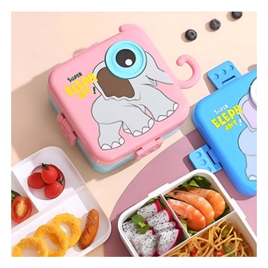 PACK6 ALMACENADOR CUADRADO ELEFANTE PARA PICNIC INFANTIL ROSADO 1600ML Y+REGALO STICKER - 3