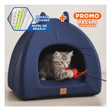 PACK4 DORMIDERO CERRADO CONFORT PARA GATO TALLA L AZUL MARINO Y+PAPEL REGALO - 1