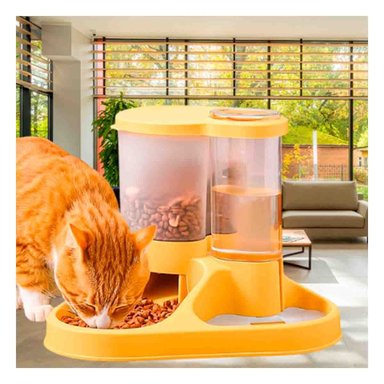 PLATO CON DISPENSADOR DE AGUA PARA MASCOTA CON LLAVE AMARILLO FIRME Y+LIGAS REGALO - 1