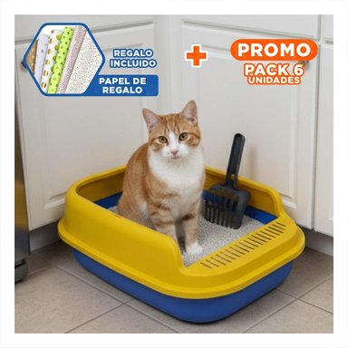 PACK6 CUBETA HIGIENICA AMPLIA PARA MASCOTA 51X36,5CM AZUL Y AMARILLO Y+PAPEL REGALO - 1