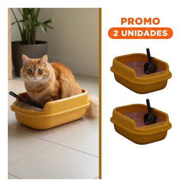 PACK2 CONTENEDOR DE ARENA ABIERTO CON PALA CERNIDORA 51X36,5CM ROSADO Y NARANJA - 1