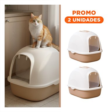 PACK2 RECIPIENTE CON ARENA TIPO CABINA PARA GATO EN CASA MARRON CLARO - 1