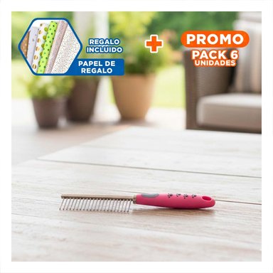 PACK6 LIMPIADOR DE PELO METAL DOBLE DIENTE PRACTICO 37,7X50X21CM ROSADO Y+PAPEL REGALO - 1