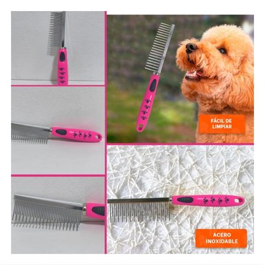 PACK6 LIMPIADOR DE PELO METAL DOBLE DIENTE PRACTICO 37,7X50X21CM ROSADO Y+PAPEL REGALO - 3