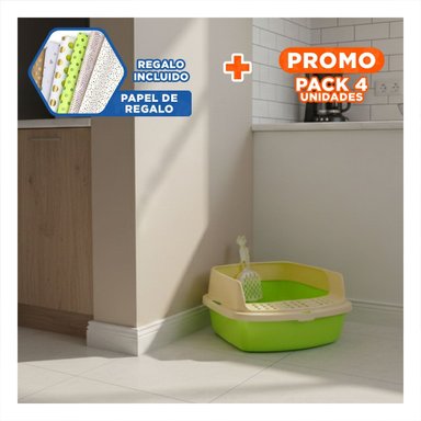 PACK4 BANDEJA SANITARIA ABIERTA QUE MANTIENE ARENA ORDENADA VERDE LIMÓN Y+PAPEL REGALO - 1