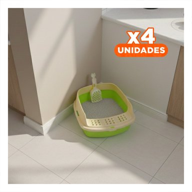 PACK4 BANDEJA SANITARIA ABIERTA PARA HIGIENE DIARIA DE GATOS VERDE LIMÓN - 1