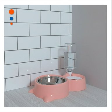 EQUIPO PARA MASCOTA 2 EN 1 CON OREJITAS PARA COMIDA Y AGUA CELESTE Y+POST IT - 3