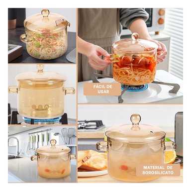 CACEROLA EN BOROSILICATO CON TAPA MARRON TRANSPARENTE Y FORMATO 1,5L Y+LIGAS REGALO - 5