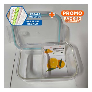 PACK12 ENVASE VIDRIO TAPA 2 DIVISIONES 1040ML CELESTE Y+PAPEL REGALO - 1