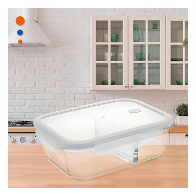 PACK4 CAJA VIDRIO 2 DIVISIONES 1040ML TRANSPARENTE LINEA BLANCA COCINA - 3