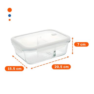 PACK4 CAJA VIDRIO 2 DIVISIONES 1040ML TRANSPARENTE LINEA BLANCA COCINA - 4