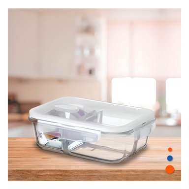 PACK4 CAJA VIDRIO 2 DIVISIONES 1040ML TRANSPARENTE LINEA BLANCA COCINA - 5