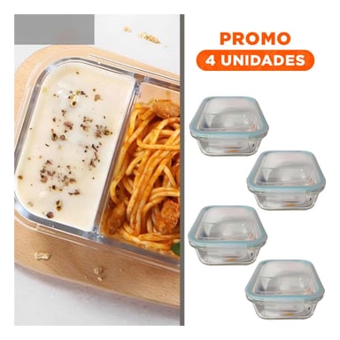 PACK4 ENVASE VIDRIO 2 DIVISIONES LINEA CELESTE 1040ML Y+REGALO STICKER - 1