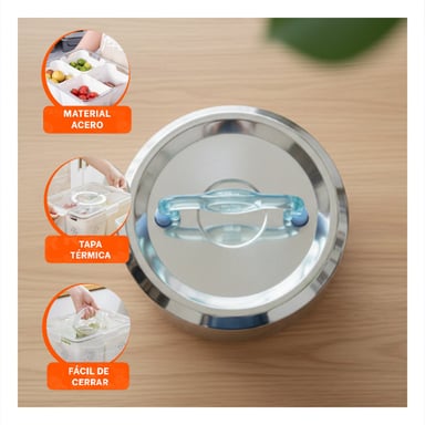 PACK6 CONTENEDOR PLATEADO Y CELESTE CIRCULAR CUADRADO CON CAPACIDAD DE 1000ML Y+REGALO STICKER - 3