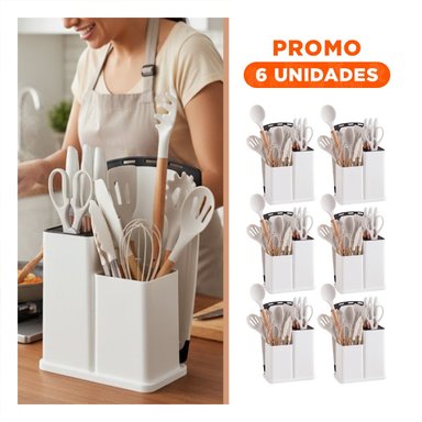 PACK6 EQUIPO DOMESTICO DE COCINA CON 18 PIEZAS BLANCO EN SILICONA Y MADERA - 1