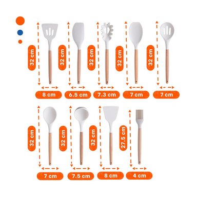 PACK6 KIT MODERNO CON 18 PIEZAS BLANCO EN SILICONA Y MADERA PARA COCINA Y+REGALO STICKER - 4