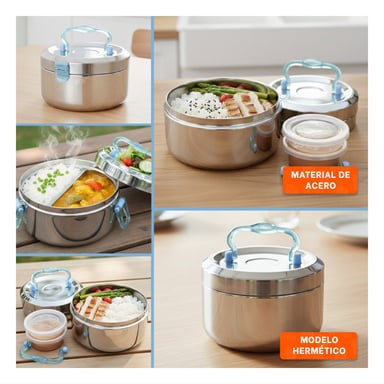 PACK2 ENVASE CIRCULAR CUADRADO 1200ML PLATEADO Y CELESTE CON PERFIL MODERNO Y+PAPEL REGALO - 3