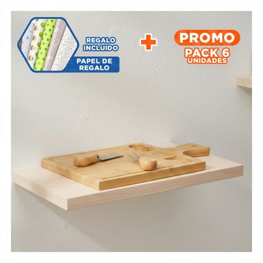 PACK6 TABLA RECTANGULAR CON 2 UTENSILIOS DE MADERA BAMBU PARA COCINA HOGAR Y+PAPEL REGALO - 1