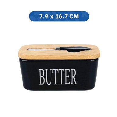 PACK6 SET BLANCO DE PORTA MANTEQUILLA TAPA BAMBU Y CUCHILLO COCINA DIARIO Y+REGALO STICKER - 4