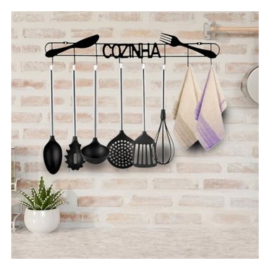 PERCHERO NEGRO CON FIJACION A PARED PARA ACCESORIOS DE COCINA Y+LIGAS REGALO - 1