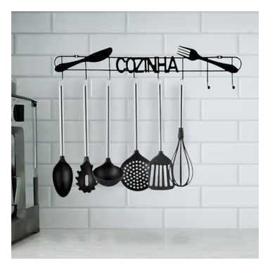 PERCHERO NEGRO CON FIJACION A PARED PARA ACCESORIOS DE COCINA Y+LIGAS REGALO - 2