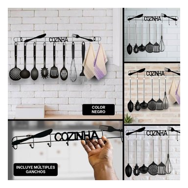 PERCHERO NEGRO CON FIJACION A PARED PARA ACCESORIOS DE COCINA Y+LIGAS REGALO - 5