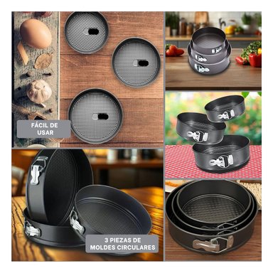 PACK4 COMBO DE MOLDES PARA HORNO COLOR PLATEADO CON 3 CIRCULOS Y MEDIDAS Y+REGALO STICKER - 2