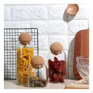 CONTENEDORES DE VIDRIO CON TAPA CORCHO ESFERA PARA MESA 550ML 750ML 1200ML Y+REGALO STICKER - 1
