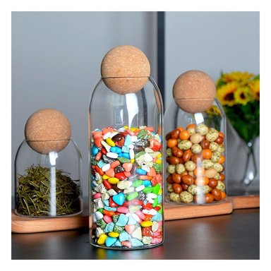 CONTENEDORES DE VIDRIO CON TAPA CORCHO ESFERA PARA MESA 550ML 750ML 1200ML Y+REGALO STICKER - 2