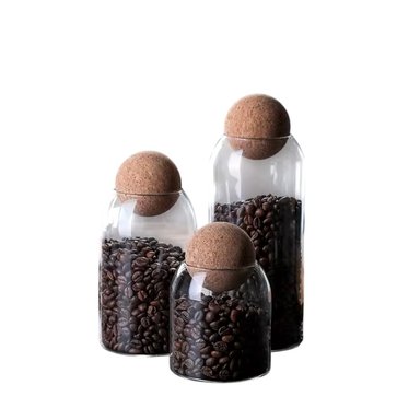 CONTENEDORES DE VIDRIO CON TAPA CORCHO ESFERA PARA MESA 550ML 750ML 1200ML Y+REGALO STICKER - 3