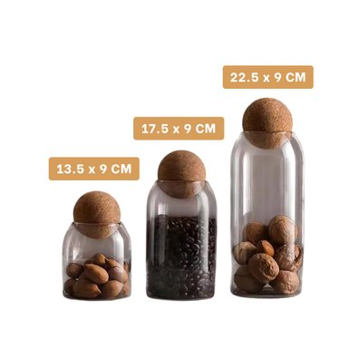 CONTENEDORES DE VIDRIO CON TAPA CORCHO ESFERA PARA MESA 550ML 750ML 1200ML Y+REGALO STICKER - 4
