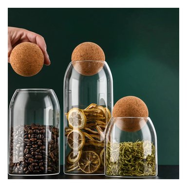 CONTENEDORES DE VIDRIO CON TAPA CORCHO ESFERA PARA MESA 550ML 750ML 1200ML Y+REGALO STICKER - 5