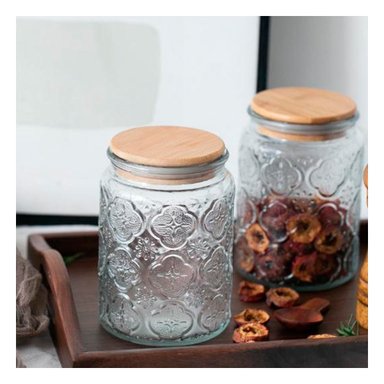 PACK6 TARRO DE VIDRIO CON TAPA Y FLORES PARA ORGANIZAR LA DESPENSA Y+PAPEL REGALO - 2