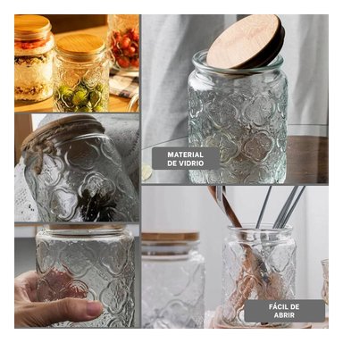 PACK6 TARRO DE VIDRIO CON TAPA Y FLORES PARA ORGANIZAR LA DESPENSA Y+PAPEL REGALO - 3